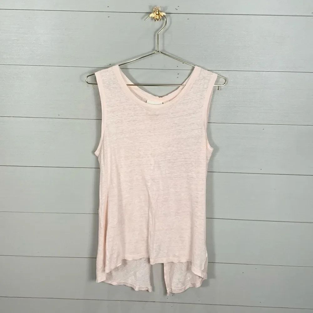 Cynthia Rowley light baby pink 100% linen sleeveless teeshirt with back bow
